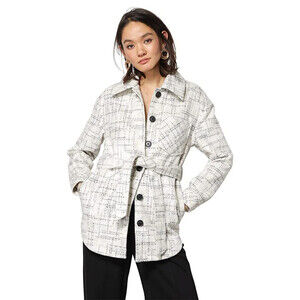 Line & Dot Georgia Jacket Women's Large White Belted Waist Button Front JZZ120